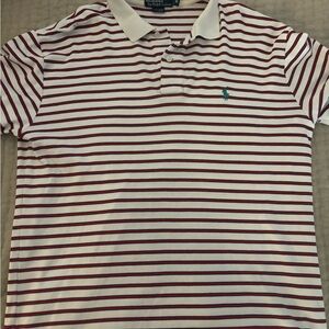 Ralph Lauren Men's Polo Shirt - Burgundy and White Stripes